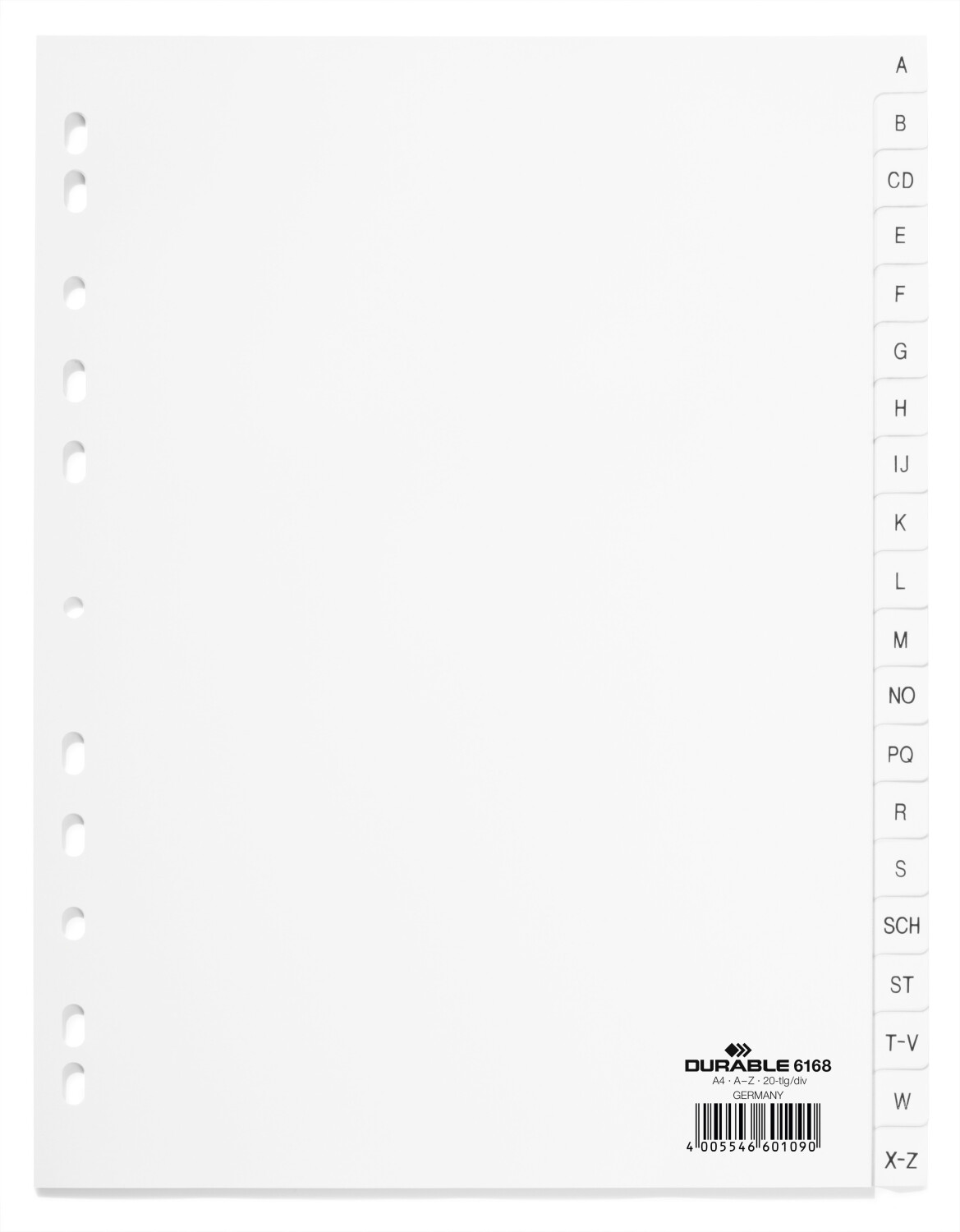 DURABLE Ordnerregister DIN A4 Vollformat A-Z weiß 20-teilig (616802)