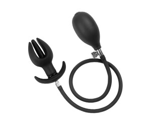 Rimba Latex Play Inflatable Anal Tulip Shaped Plug With Pump Black