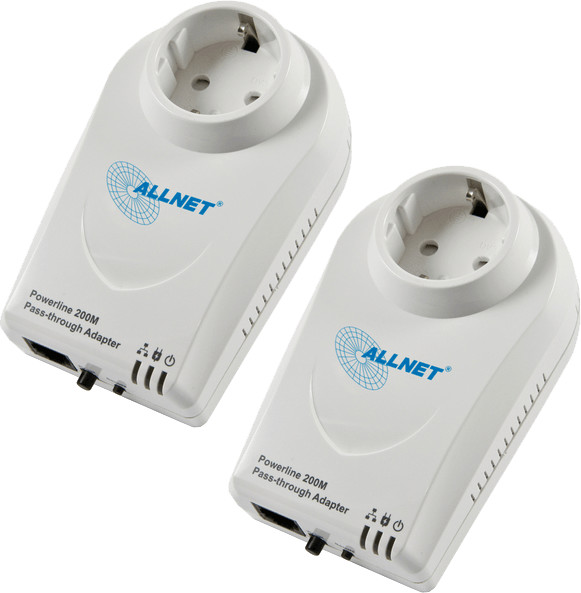 Allnet 200Mbit HomePlug AV Powerline mit Steckdose 2er Pack (ALL168212)
