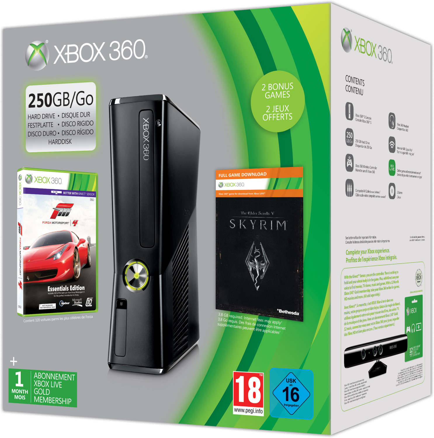 Microsoft Xbox 360 S 250GB + Forza Motorsport 4 + The Elder Scrolls: Skryrim