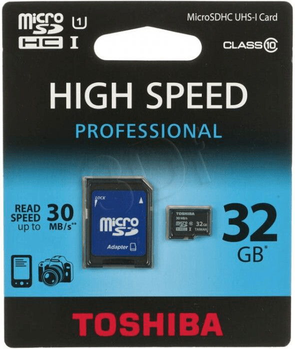 Toshiba MicroSDHC 32GB Class 10 + Adapter