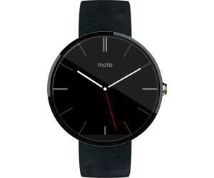 Motorola Moto 360 dunkel mit schwarzem Lederarmband