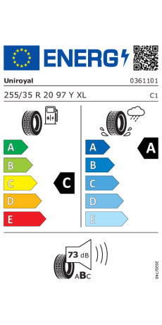 C//A//73dB 255//35R20 97Y Sommerreifen UNIROYAL RAINSPORT 5 XL