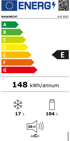 BAUKNECHT Einbaukühlschrank KSI 9GF2, 87,5 cm hoch, 54 cm breit,  Energieeffizienzklasse: E, 148 kWh/Jahr