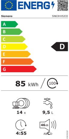 SIEMENS SN63HX52CE LAVAVAJILLAS INTEGRABLE 60CM 3ª BANDEJA 14SERVICIOS 46dB  D HomeConnect (duplicate)