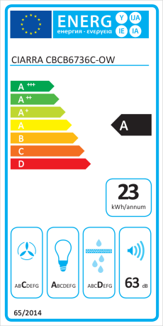 CIARRA Hotte Inclinée Silencieuse Classe A 3 Vitesses CBCB6736C-OW