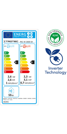 TROTEC Climatiseur mural monobloc intelligent PAC-W 2200 S clim ventilation  déshumidification sans unité extérieure fixe monobloc