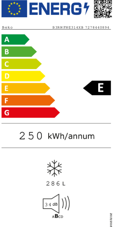 Congelador vertical  Beko B3RMFNE314XB, 286 l, 186.5 cm, 5