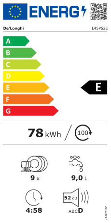 De Longhi L45P52E Lave-vaisselle intégré total cm. 45 - 10 couverts