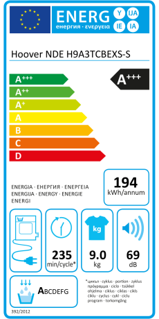 Hoover H-DRY 500 NDE H9A3TCBEXS-S Asciugatrice a Pompa di Calore, 9Kg,  Griglia per Scarpe, Wi-Fi + BLE, Connesso, Classe A+++, 59,6x58,5x85 cm