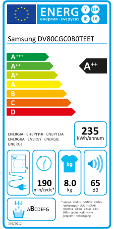 Samsung DV80CGC0B0TE - Asciugatrice 8KG - A++ Pompa di calore – Display Led  - OPTIMAL DRY SENSOR Luce Led interna Cestello Diamond - Porta reversibile  Cestello Lana / Scarpe Partenza Ritardata