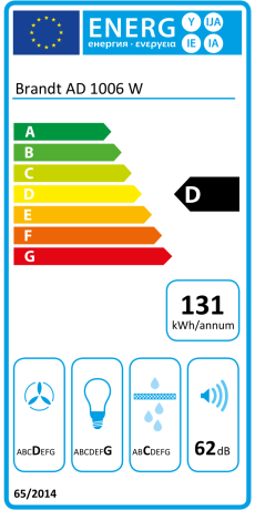 Hotte Décorative 60cm BRANDT 600m3h blanc - AD1006W