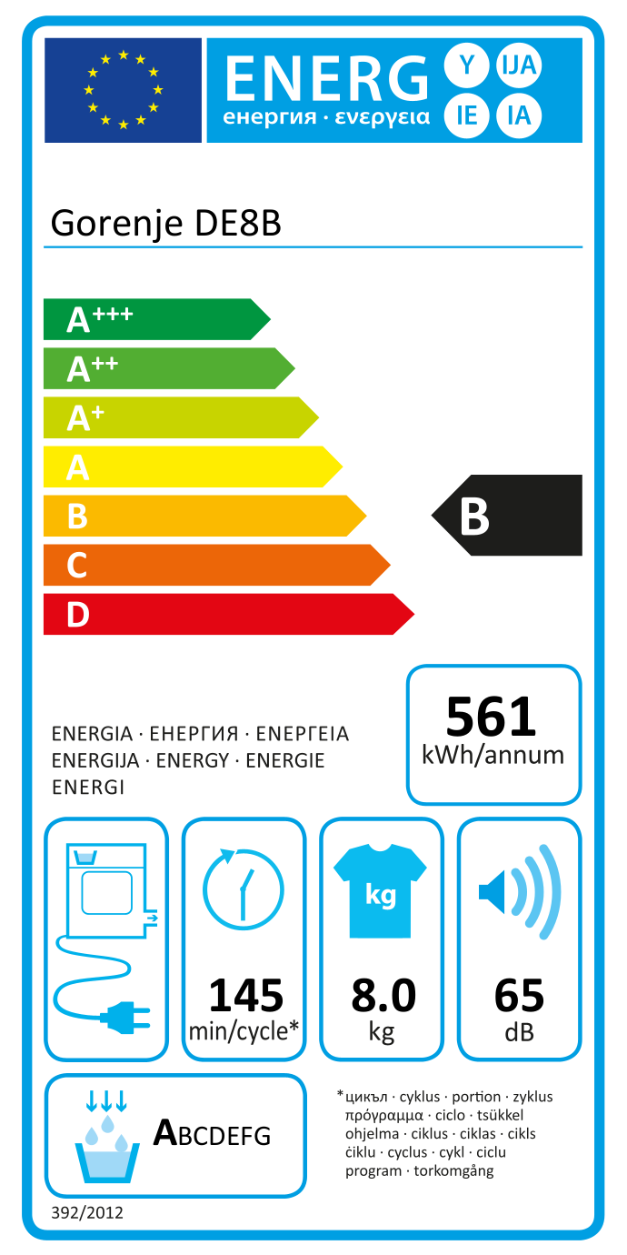 Gorenje DE 8B Kondenstrockner/ 8kg/ weiß/Energieeffizienzklasse B/AirRefresh/Energiesparmodus 