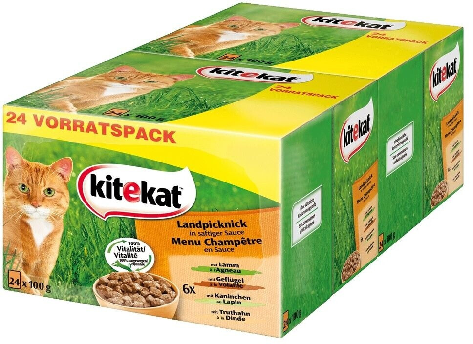 KITEKAT Portionsbeutel Nassfutter, 85g (48er Pack), Landpicknick In Sauce - Für Katzen, Ohne Konservierungsstoffe