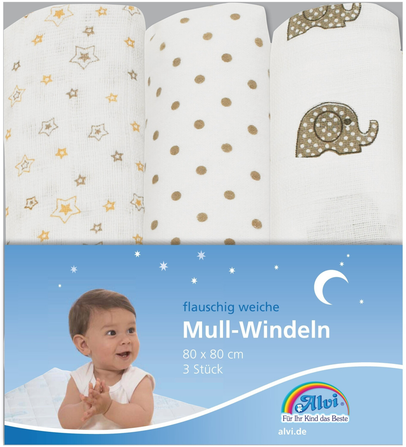 Alvi Lange mousseline pack de 3 (80 x 80 cm)