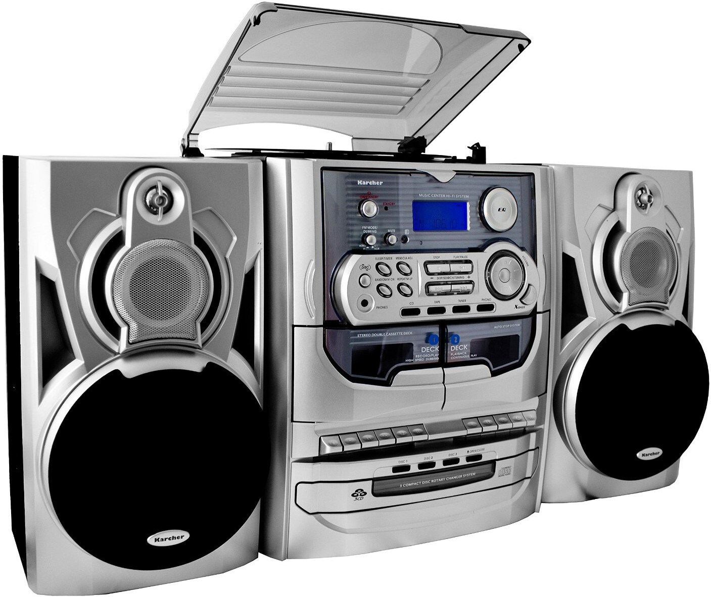 Tourne-disque Karcher KA 8050 - Platine Vinyle Avec Haut-parleurs Intégrés - Vitesses 33/45 Tours - Design Bois Et Argent