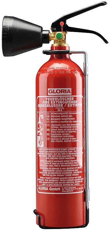 GLORIA Kohlendioxid-Feuerlöscher KS 2 ST, Stahl, Brandklasse 34 B, Inhalt: 2  kg