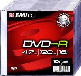 Emtec DVD-R 4,7GO 120min 16x boîtier slim de 10 pièces