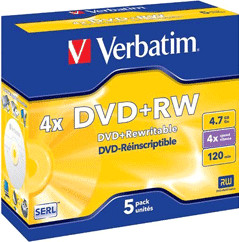 Photos - Other for Computer Verbatim DVD+RW 4,7GB 120min 4x Matt Silver 5pk Jewel Case 