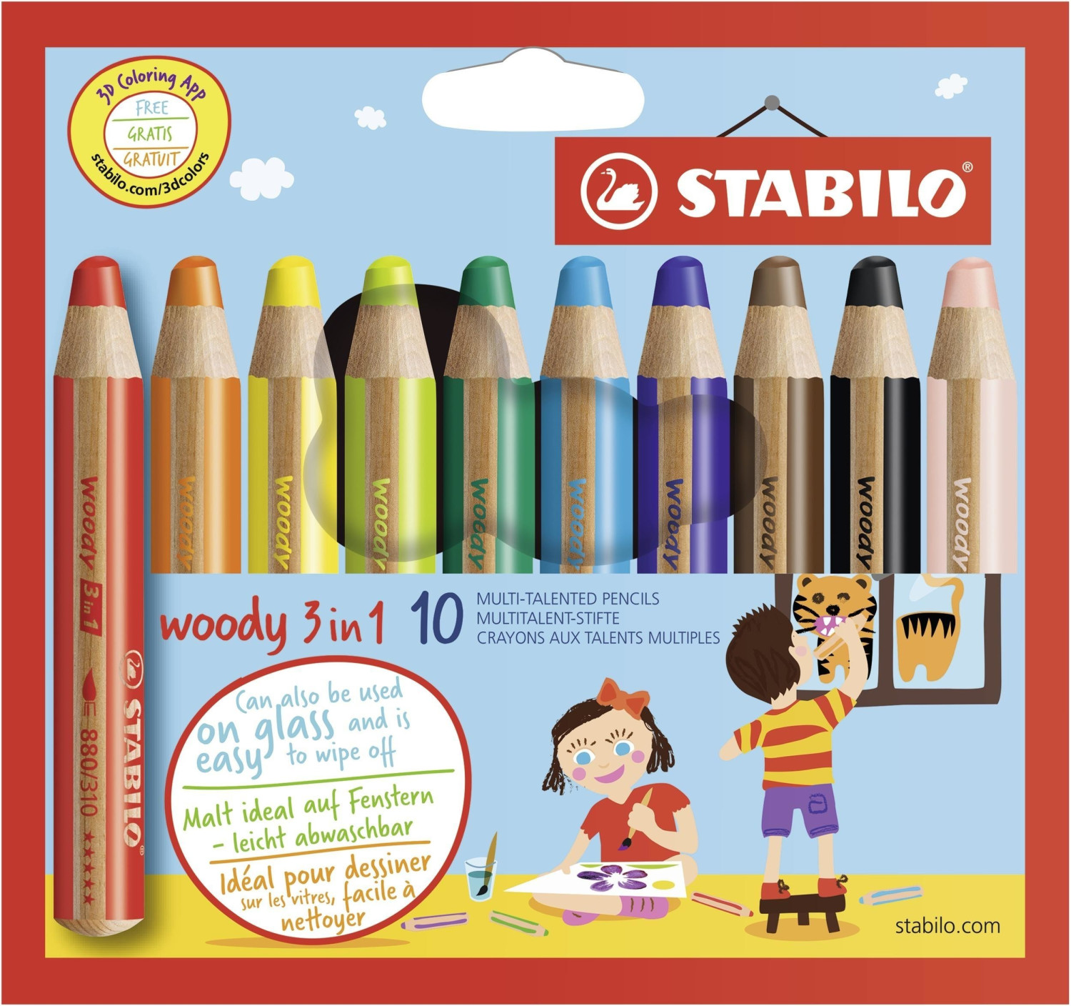 Crayon de coloriage STABILO Woody - 3 en 1 - Doré - Pointe de 10