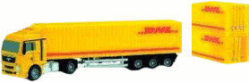 Bruder MAN Camion avec remorque-conteneur DHL, porte-clefs et tournevis (00620)