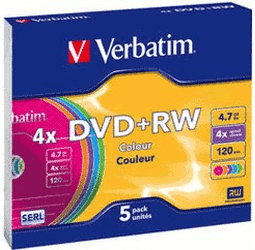 Verbatim DVD+RW 4,7GB 120min 4x Color 5pk Slim Case