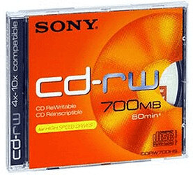 Sony CD-RW 700MO 80min 10x boîtier plastique de 1 pièce