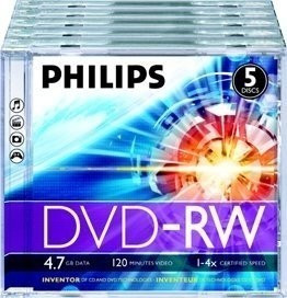 Photos - Other for Computer Philips DVD-RW 4,7GB 120min 4x 5pk Jewel Case 