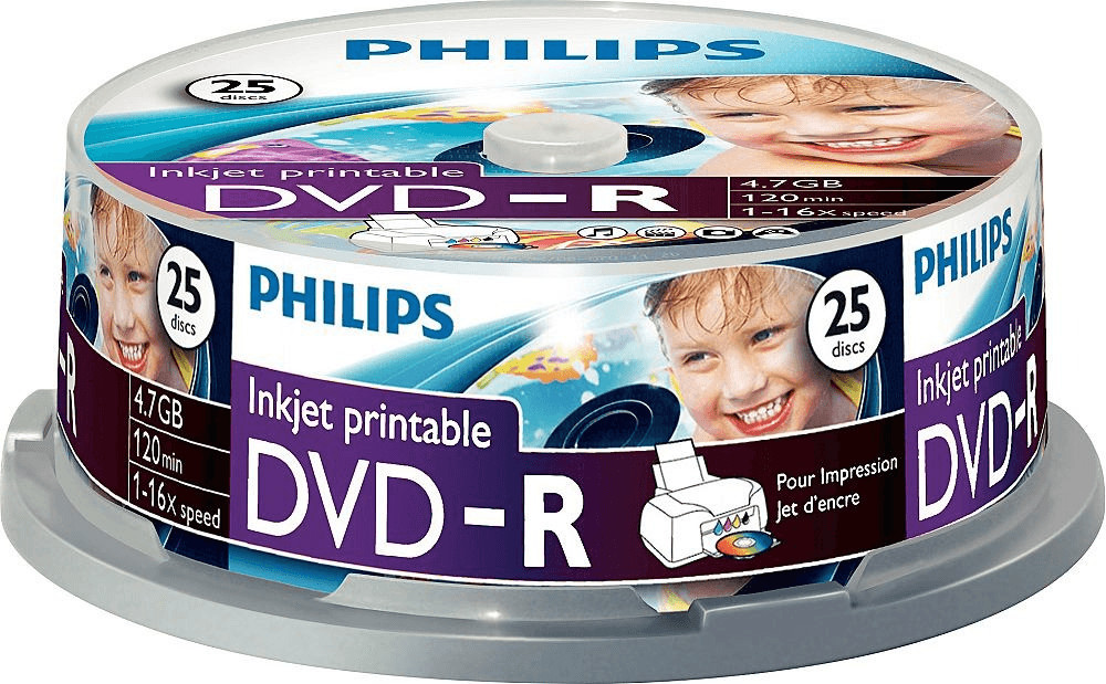 Philips DVD-R 4,7GO 120min 16x imprimable cake box de 25 pièces