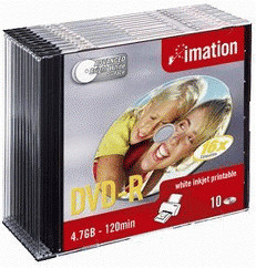 Imation DVD-R 4,7GB 120min 16x printable 10pk Slim Case