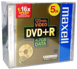 Maxell DVD+R 4,7GB 120min 16x 5pk Jewel Case