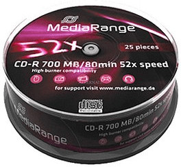 MediaRange CD-R 700MO 80min 52x cake box de 25 pièces