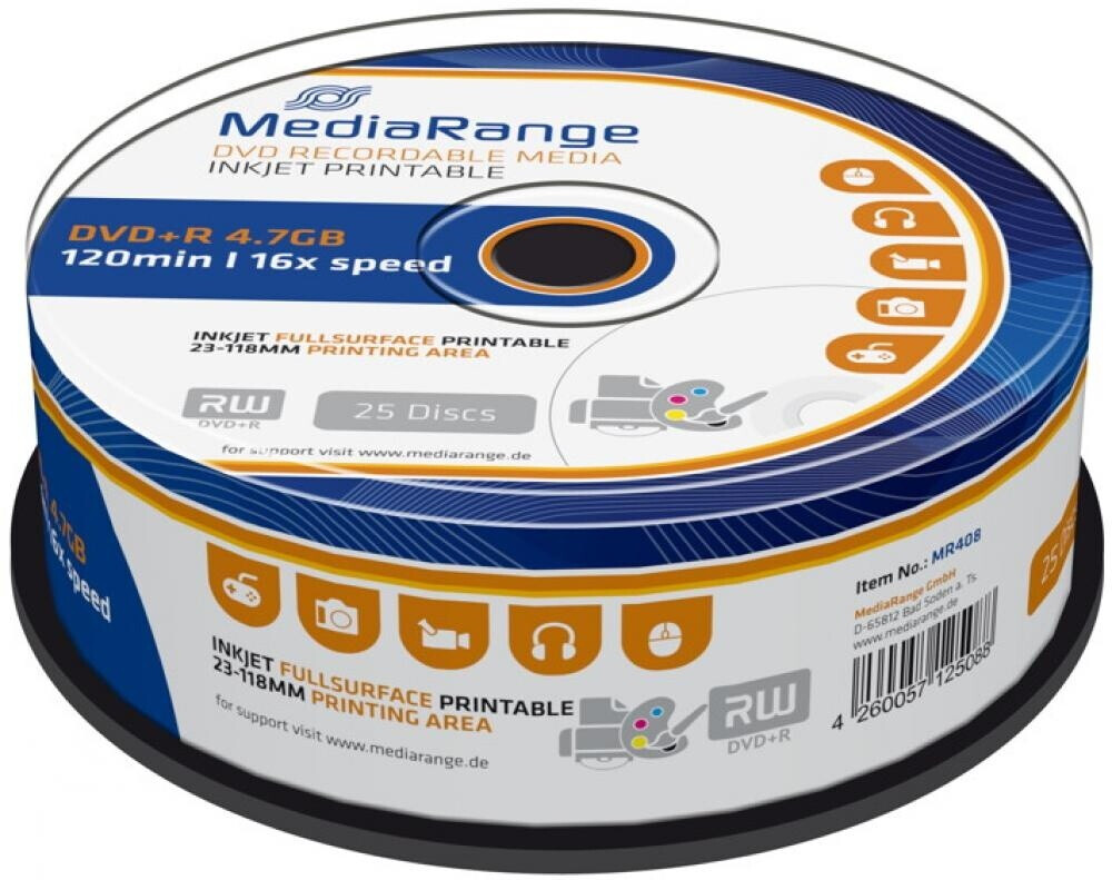 MediaRange DVD+R 4,7GB 120min 16x 25pk Spindle