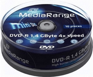MediaRange DVD-R Mini 1,4GO 30min 4x cake box de 10 pièces