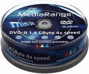 MediaRange DVD-R Mini 1,4GO 30min 4x imprimable cake box de 10 pièces