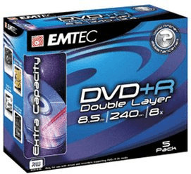 Emtec DVD+R DL 8,5GO 240min 8x boîtier plastique de 5 pièces