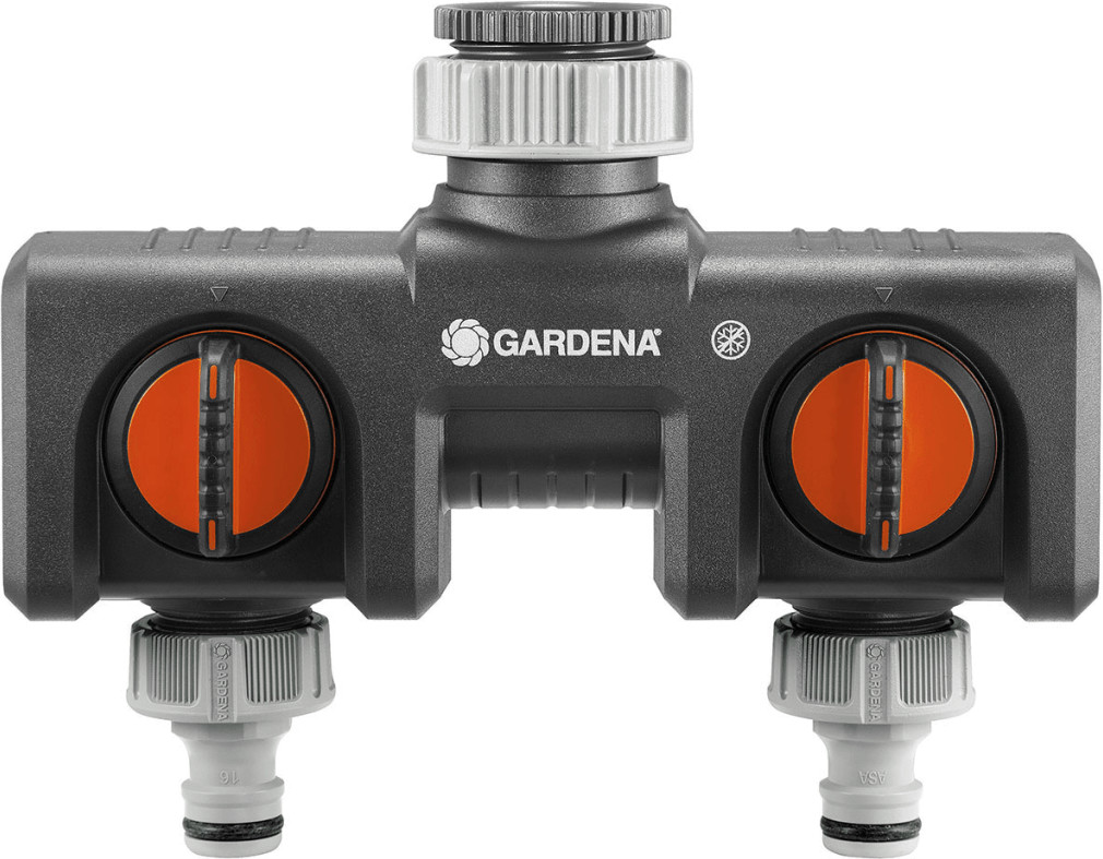 Distributeur 2 voies GARDENA : possibilité de raccorder 2 appareils au  robinet, convient pour les programmateurs et minuteries d'arrosage de  GARDENA