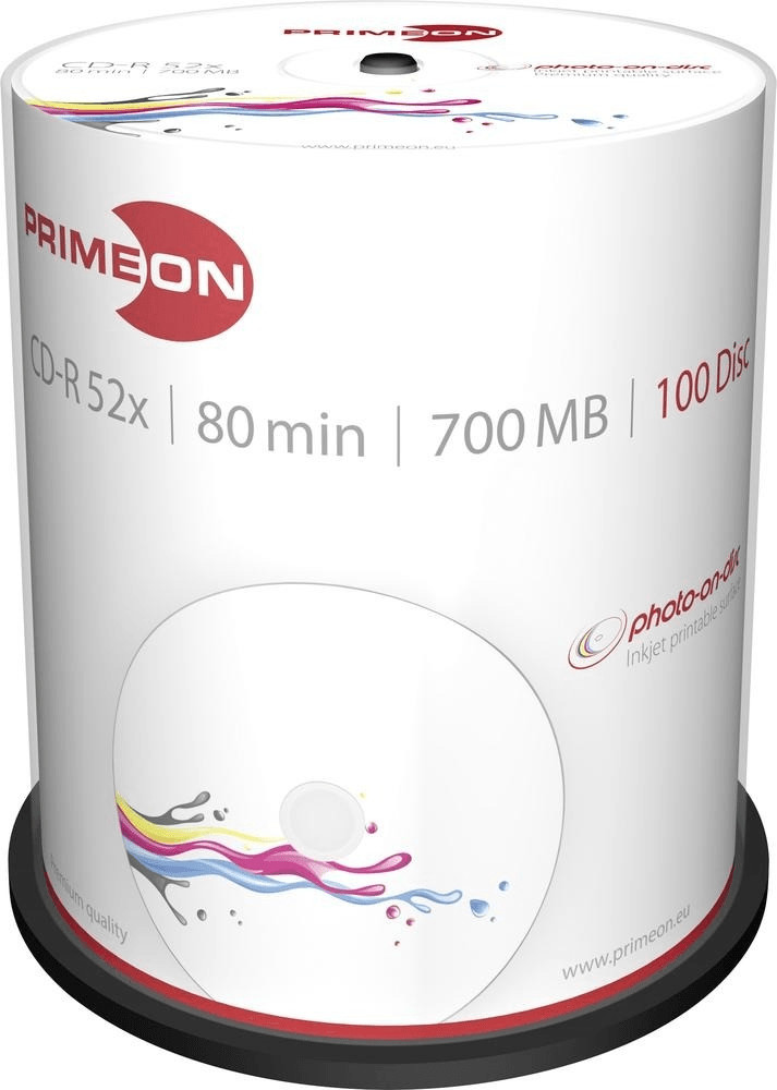 Primeon CD-R 700MO 80min 52x Photo on Disc imprimable cake box de 100 pièces