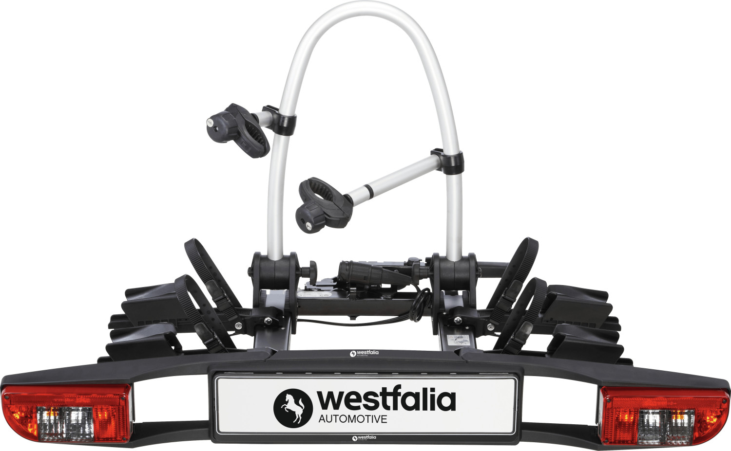 Westfalia BC 60 (Modell 2018) Fahrradträger für die Anhängerkupplung inkl.  Tasche - Klappbarer Kupplungsträger für 2 Fahrräder & Transportbox für