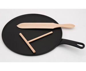 Crépière en fonte d'acier noire Ø 30 cm + spatule + râteau. - LE CHASSEUR