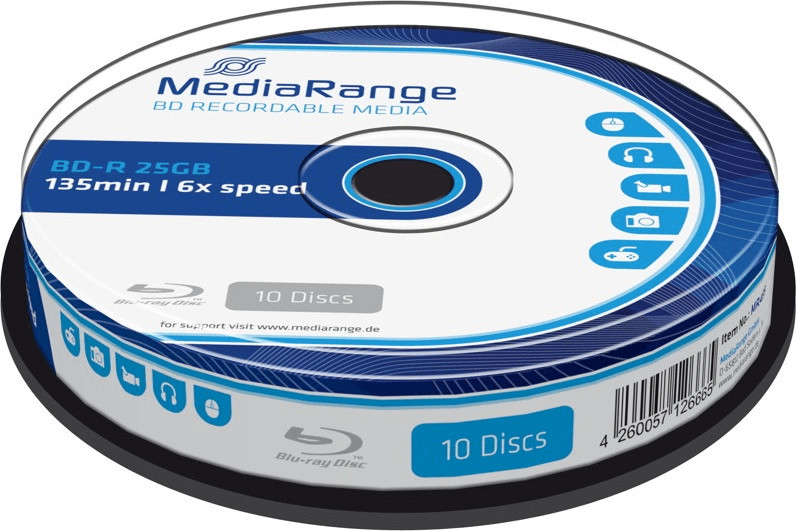 MediaRange BD-R 25GO 135min 6x cake box de 10 pièces