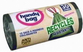 Handy Bag Sacs à poignees coulissantes 30 litres, recylés, 15 pièces