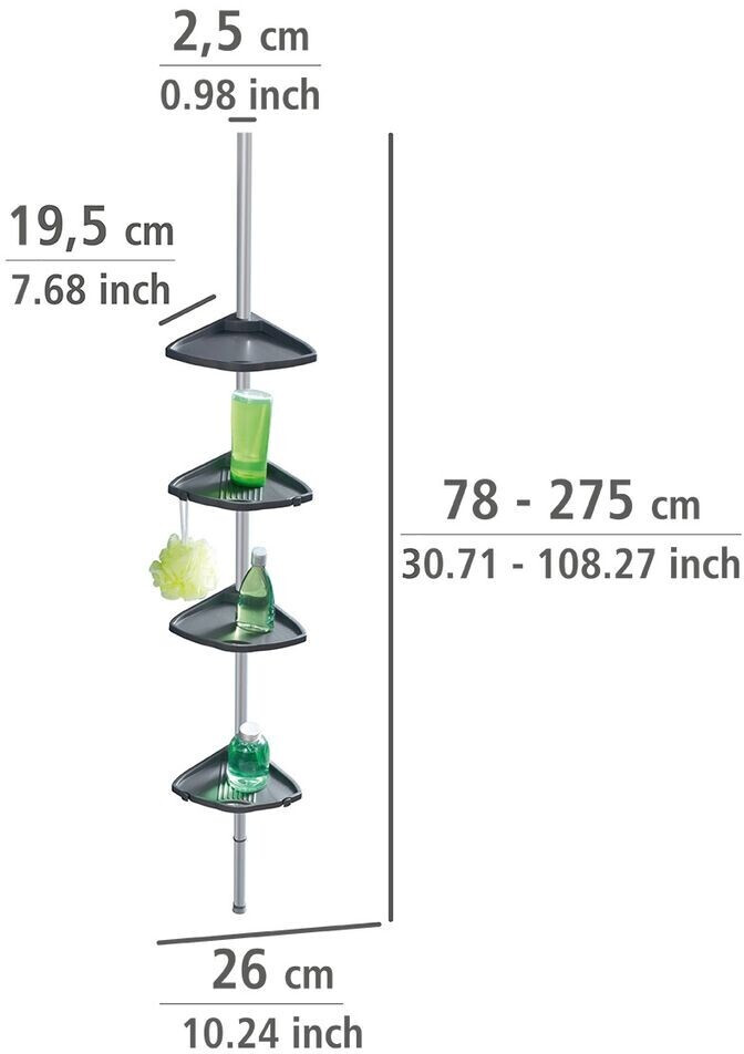 WENKO Teleskop-Duschregal Villata schwarz 28,0 x 20,5 x 78,0-275,0