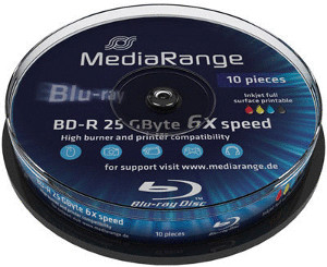 MediaRange BD-R 25GB 135min 6x Inkjet Fullsurface imprimable cake box de 10 pièces