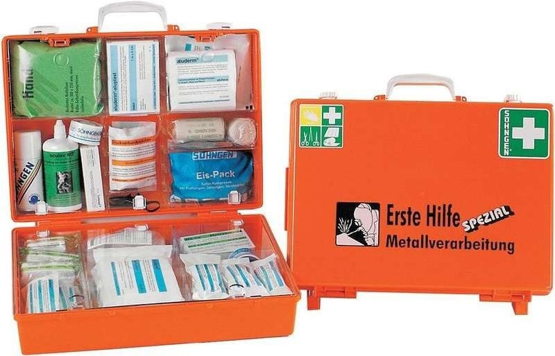 Erste-Hilfe-Koffer mit Füllung DIN 13157 - Spezial Metallbau mit Wund- und  Augendusche