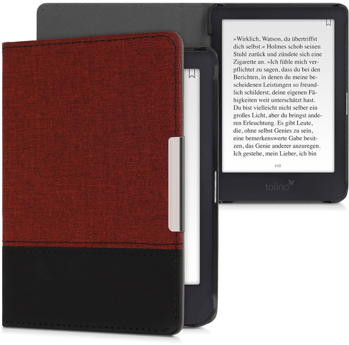 Kwmobile Schutzhülle Für Kobo Aura Edition 1 – Canvas Mit Lederoptik, Magnetverschluss, Dunkelrot/Schwarz