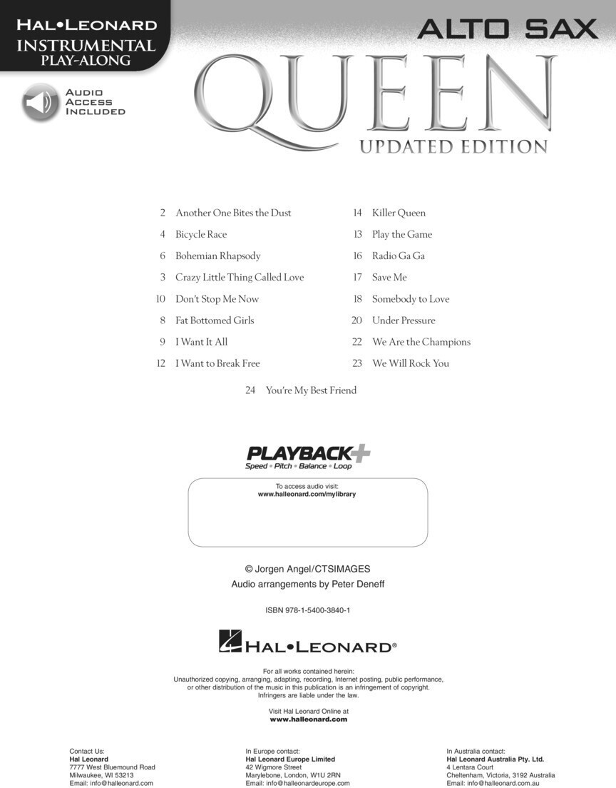 Hal Leonard Queen – Updated Edition Alto Sax Instrumental Play-Along