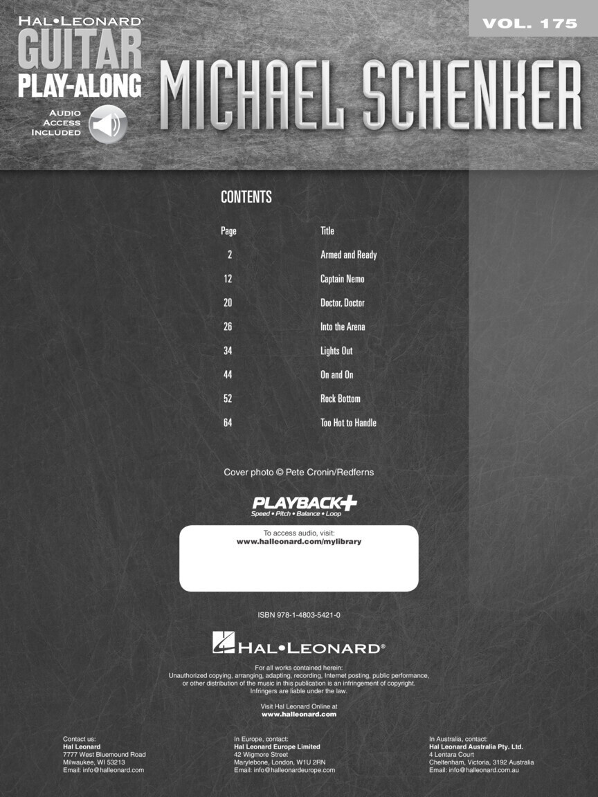 Hal Leonard Michael Schenker Guitar Play-Along Volume 175