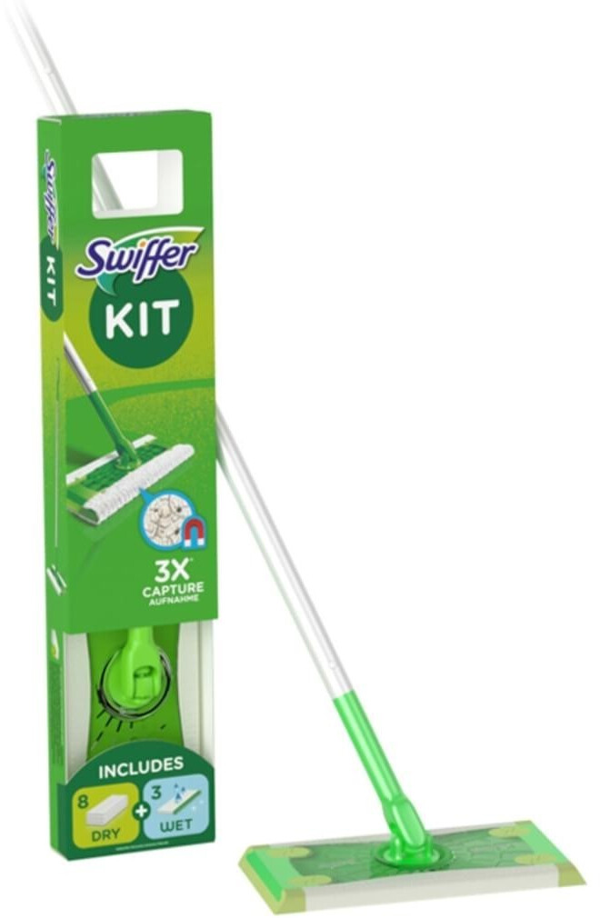 Swiffer Floor starter with handle, dry and wet wipes handle 1.20 m, 8 dry  wipes, 3 wet wipes, wiper 25 cm a € 13,98 (oggi)