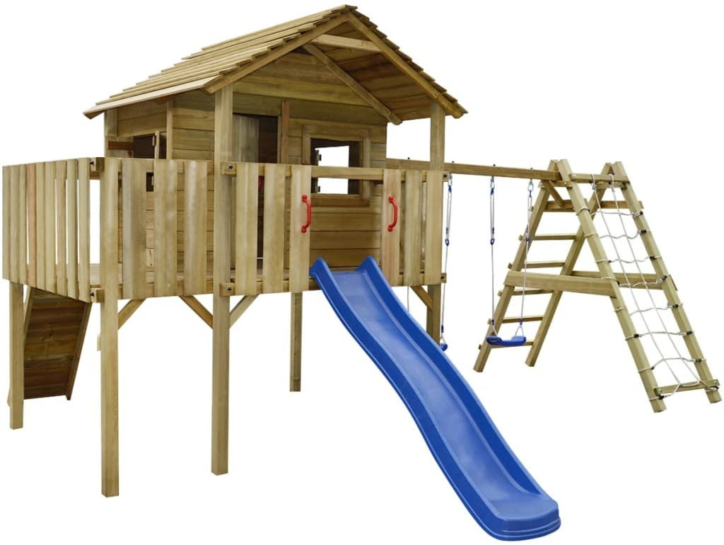 vidaXL Aire de jeu en bois, filet d'escalade, toboggan, balançoire 560 x 440 x 294 cm